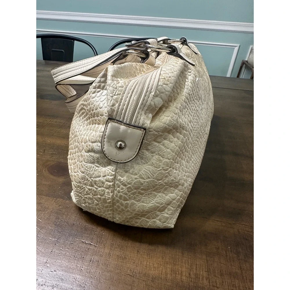 XOXO Cream Faux Snakeskin Embossed Satchel Handbag with Bow Detail Silver‎ Logo